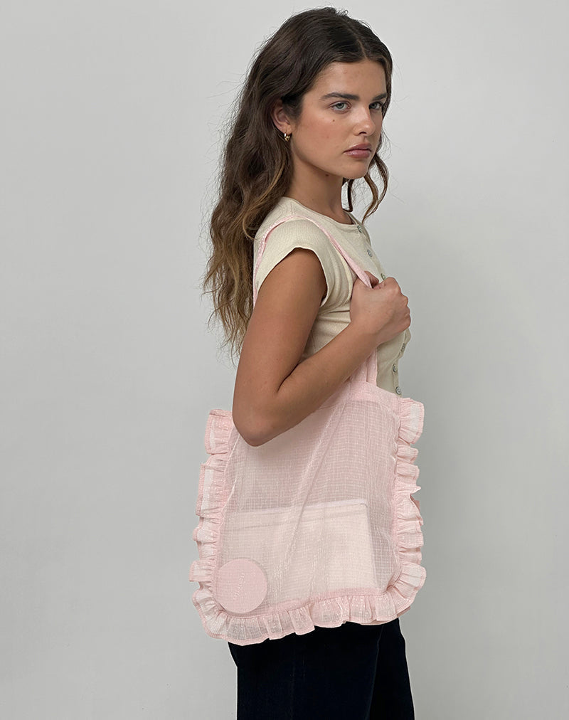 Brinana Tote Bag in Textured Chiffon Pink