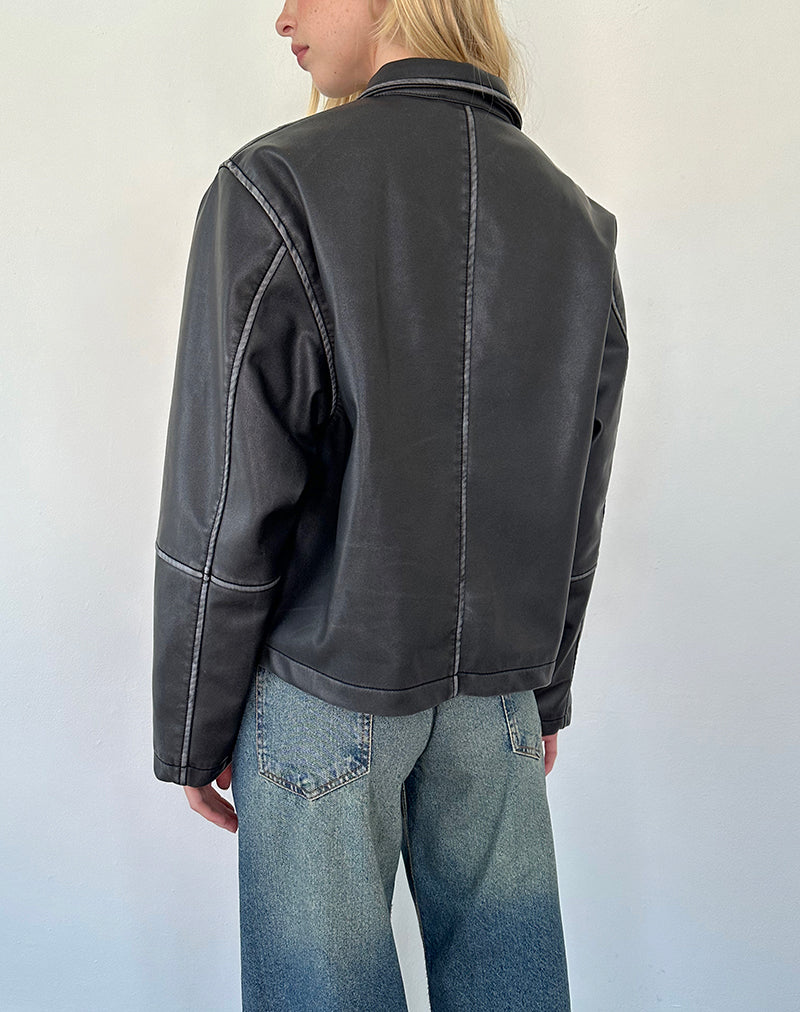 Image of Brittany Distressed Jacket in PU Black