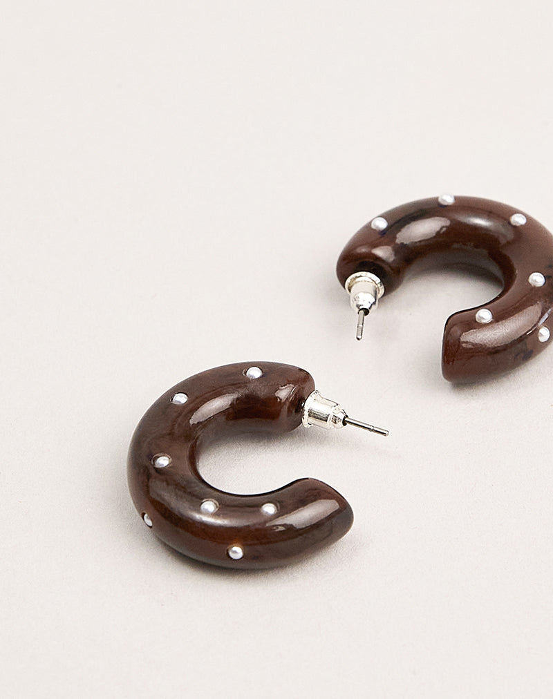 Brown Hoop Earrings with Pearls