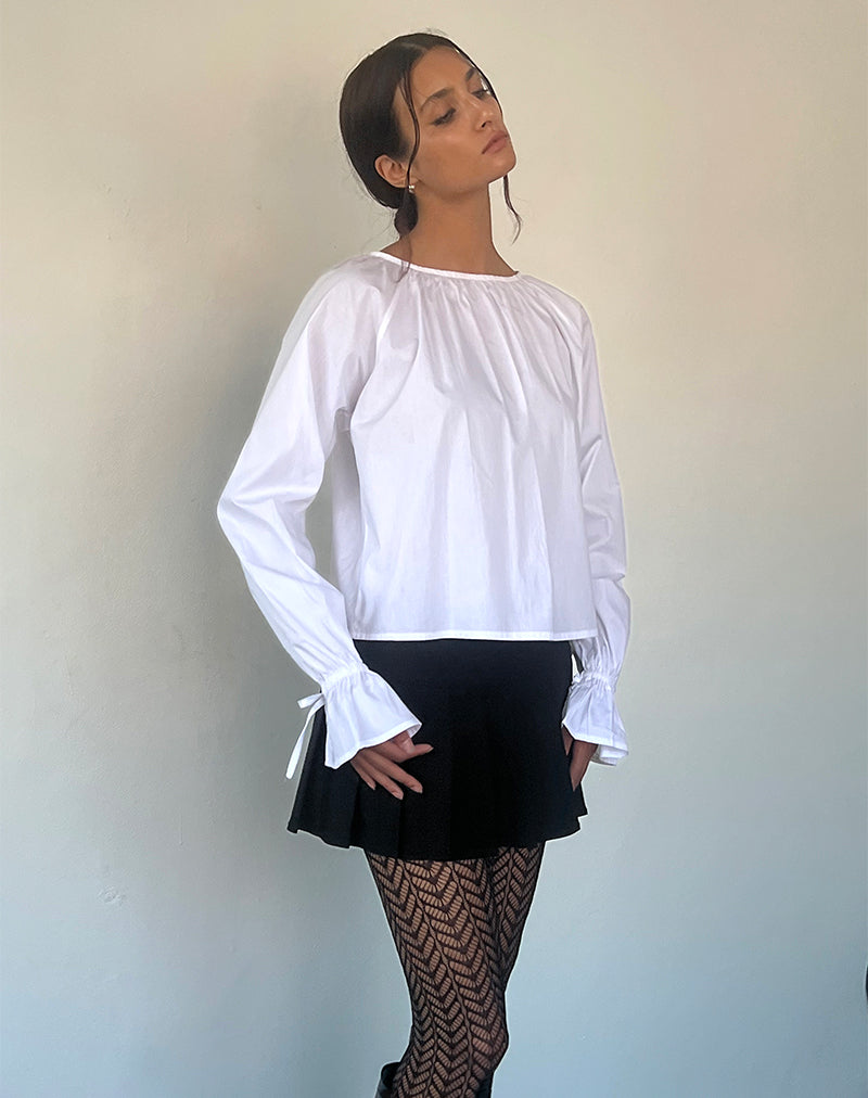 Image of Bulila Tie Sleeve Blouse in White Poplin