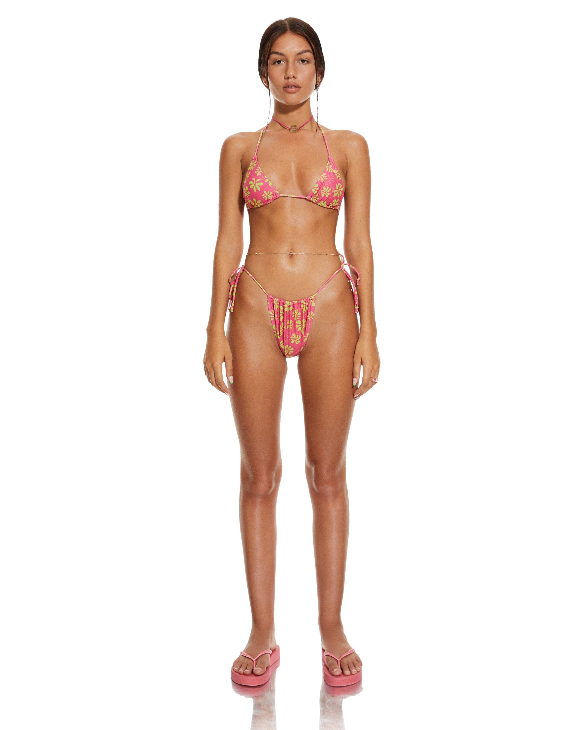 image of MOTEL X BARBARA Leyna Bikini Bottom in 90s Beachy Floral Hot Pink