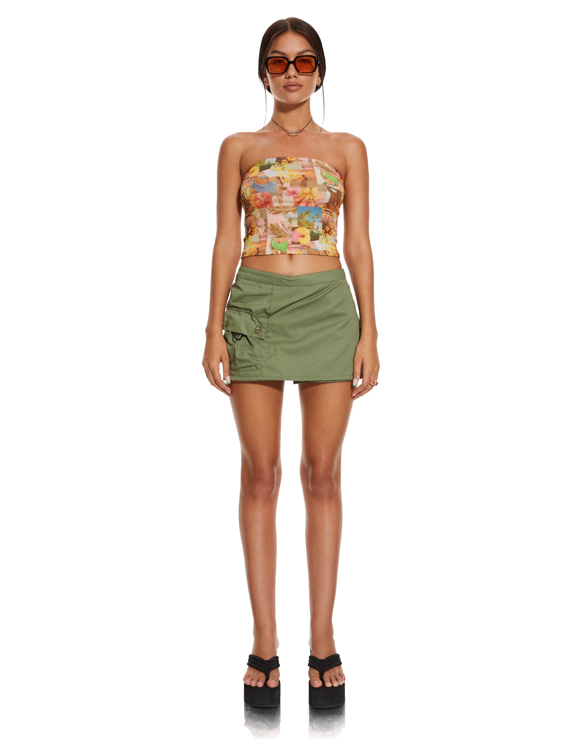 image of MOTEL X BARBARA Shae Bandeau Top in 90's Tropical Collage