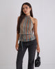 Image of Brienne Top in Blue and Brown Shimmer Sheer Plisse