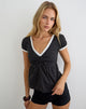 Image of Caixi Top in Black and White Combination with Micro Polka Print