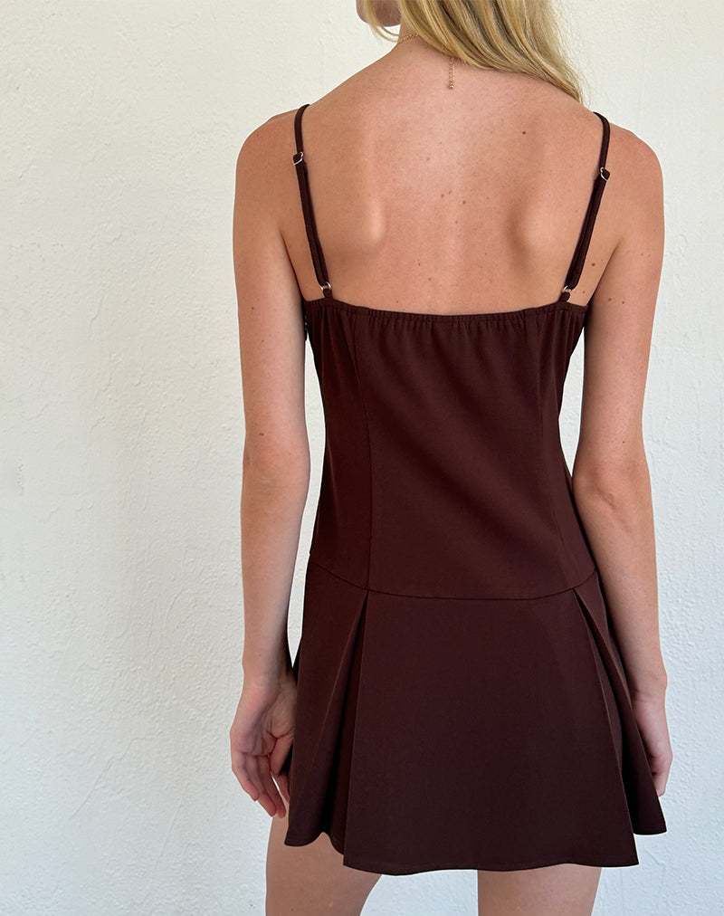image of Calilia Cami Dress in Bitter Chocolate with Pink Bows