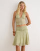Image of Sarahi Midi Skirt in Stretch Lace Sage with Pearl Button
