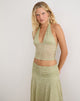 Image of Calora Top in Stretch Lace Sage with Pearl Button