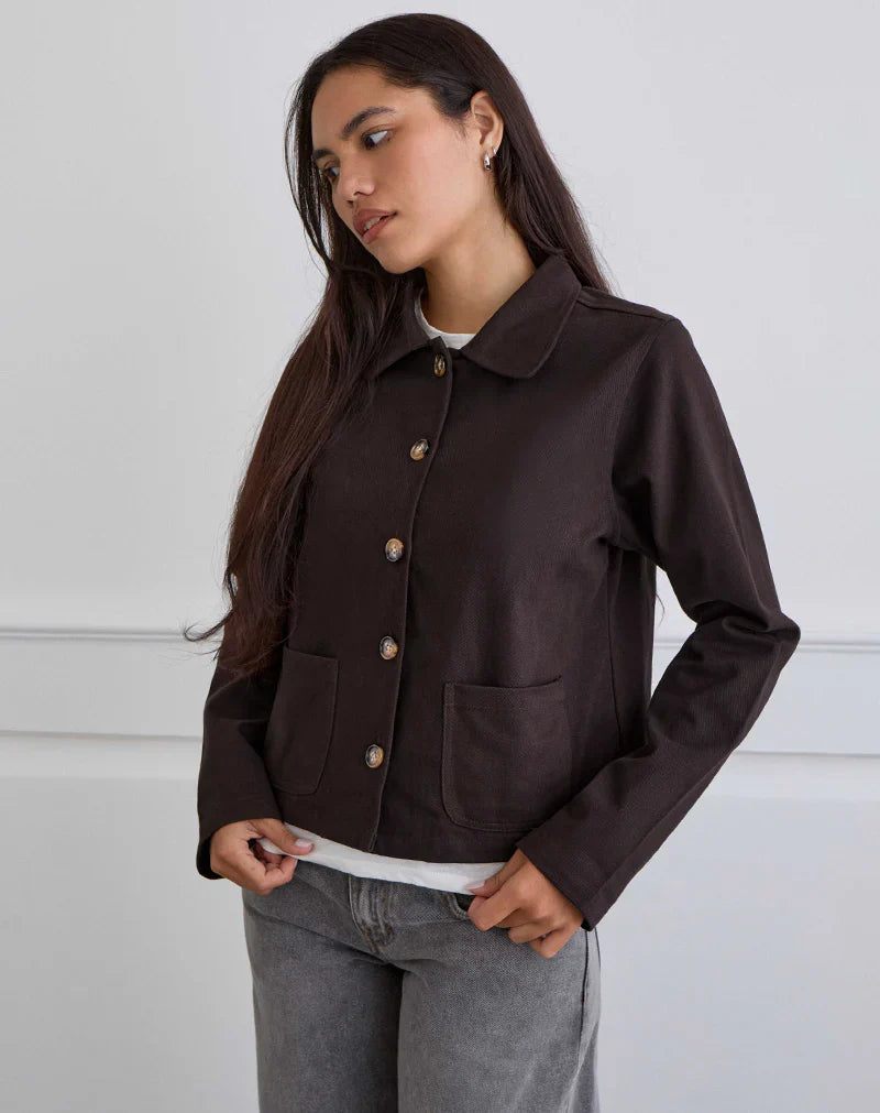 Image of Calva Boxy Jacket in Chocolate Brown