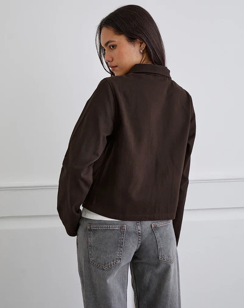 Image of Calva Boxy Jacket in Chocolate Brown