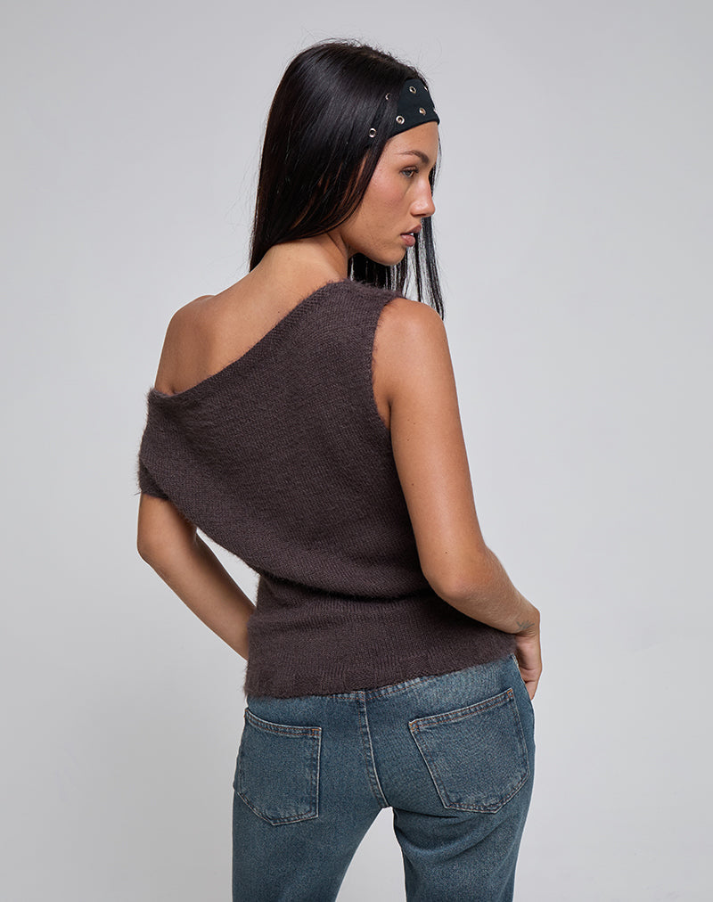 Image of Calyce Off Shoulder Top in Fluffy Knit Dark Brown