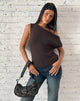 Image of Calyce Off Shoulder Top in Fluffy Knit Dark Brown