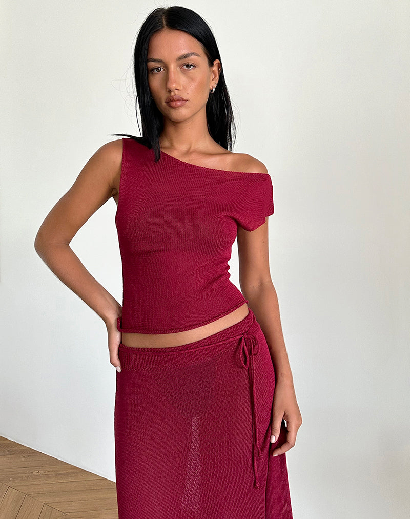 Image of Calypso Top in Sheer Knit Red