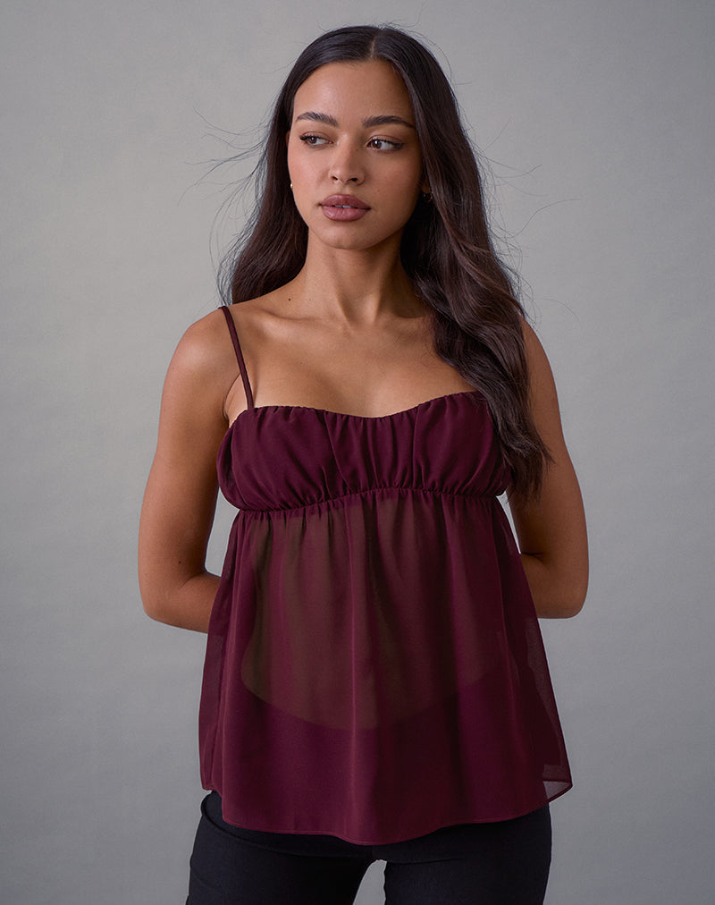 Image of Camden Cami Top in Satin Chiffon Burgundy