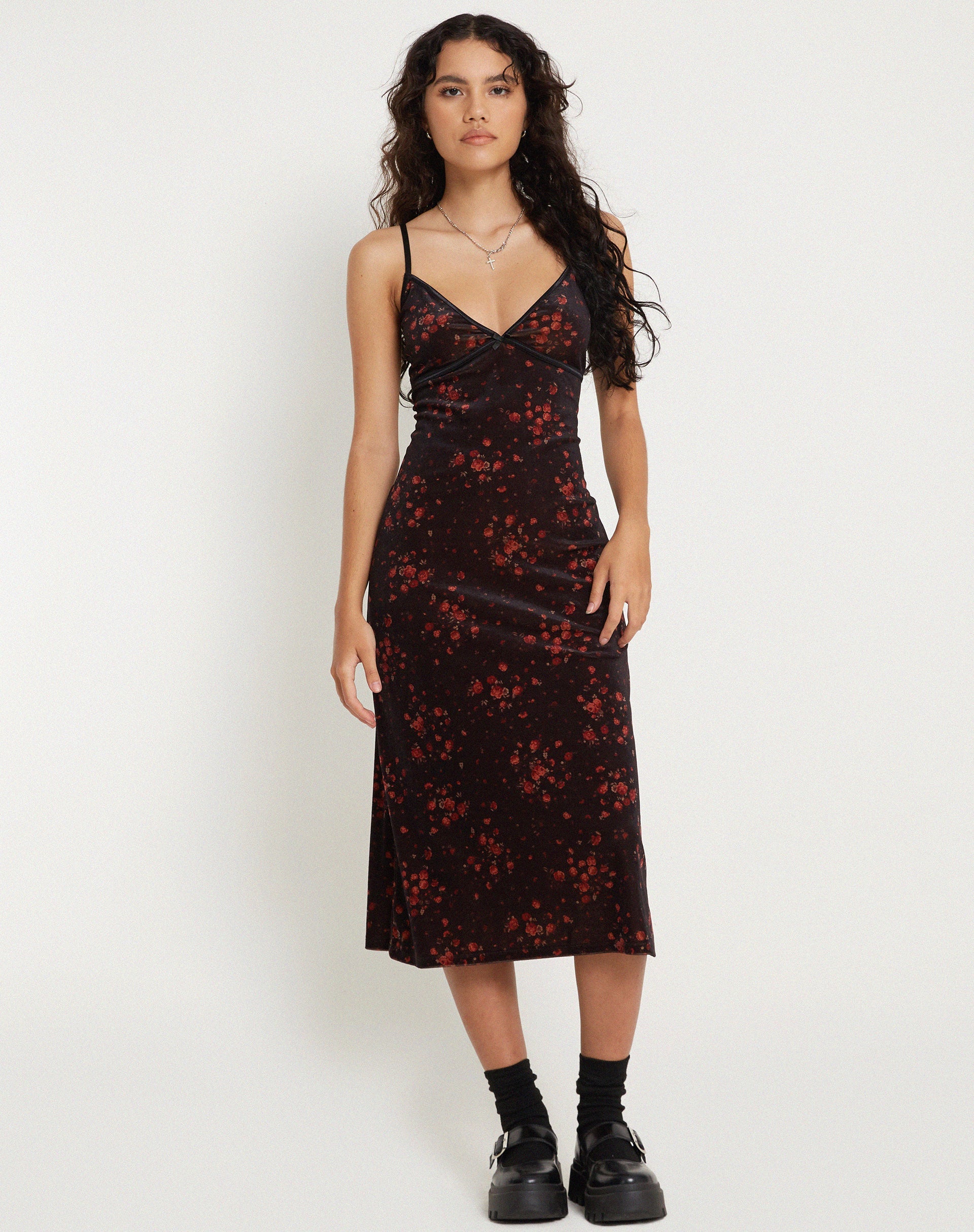 image of Camelia Maxi Dress in Rose Cluster Velvet