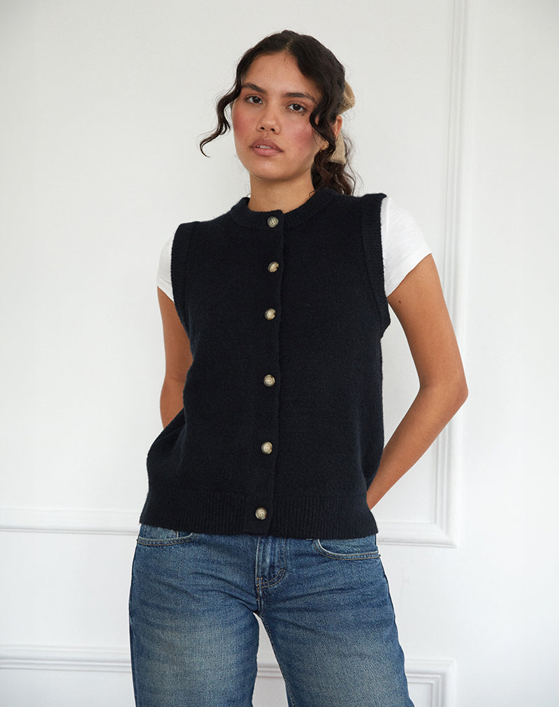 Camira Knitted Button Through Vest in Black