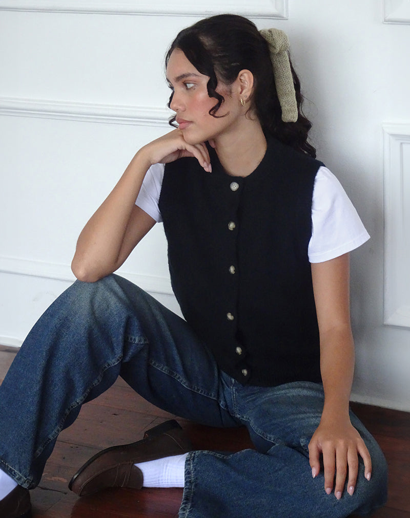 Image of Camira Knitted Button Through Vest in Black