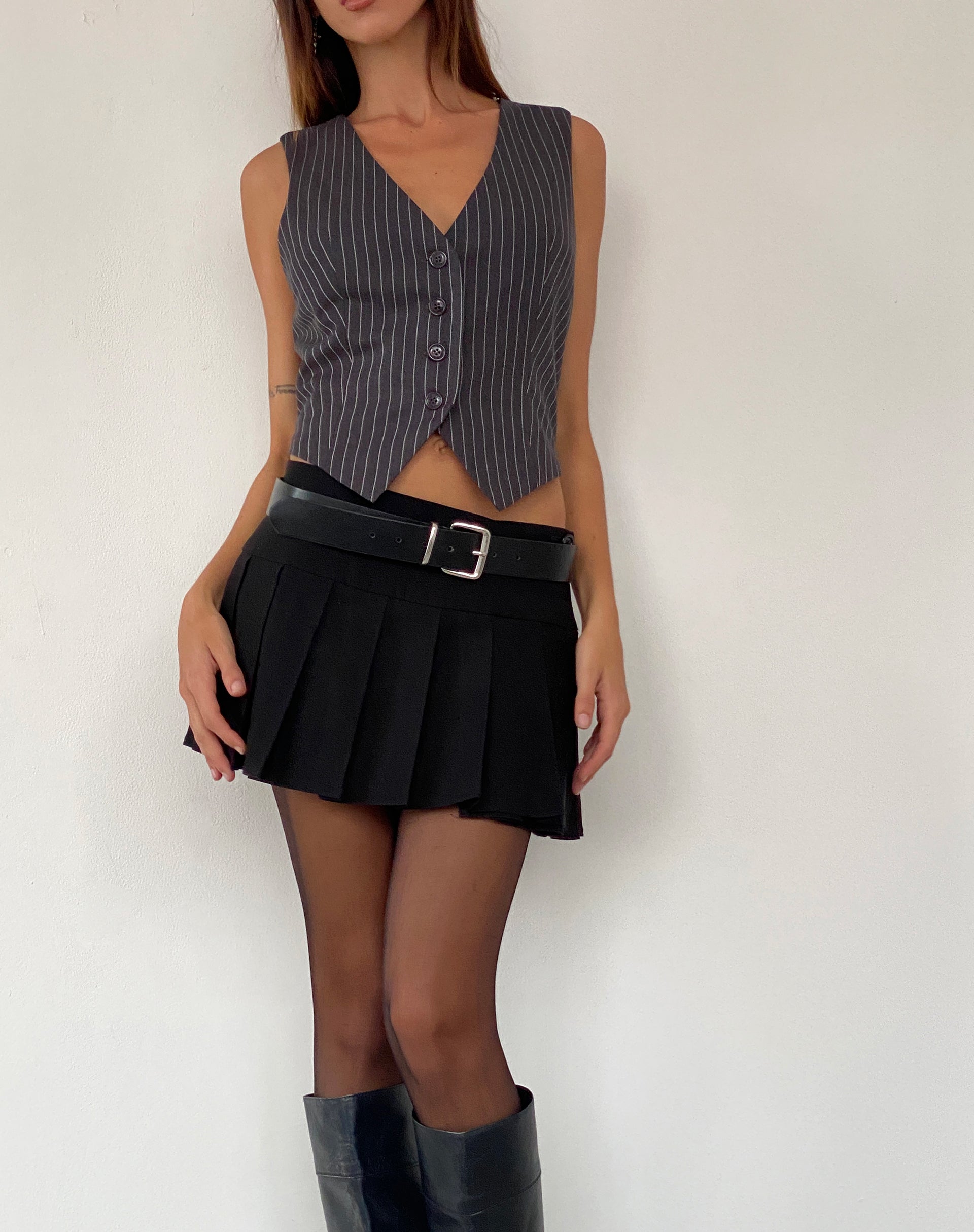 Image of Canta Tailored Vest Top in Dark Grey Pinstripe