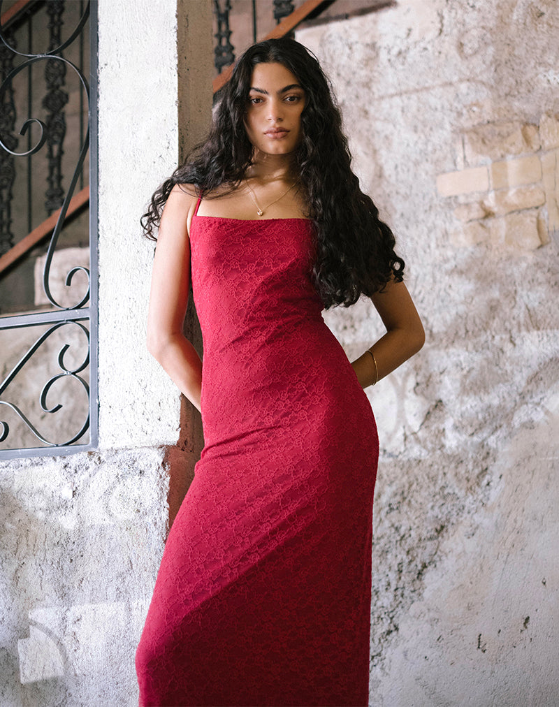 Cantha Maxi Dress in Mari Lace Red