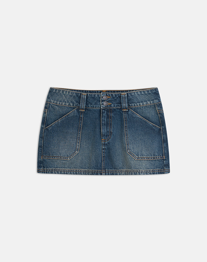 Image of Cargo Denim Mini Skirt in Dirty Green