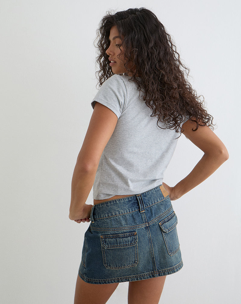 Image of Cargo Denim Mini Skirt in Dirty Green