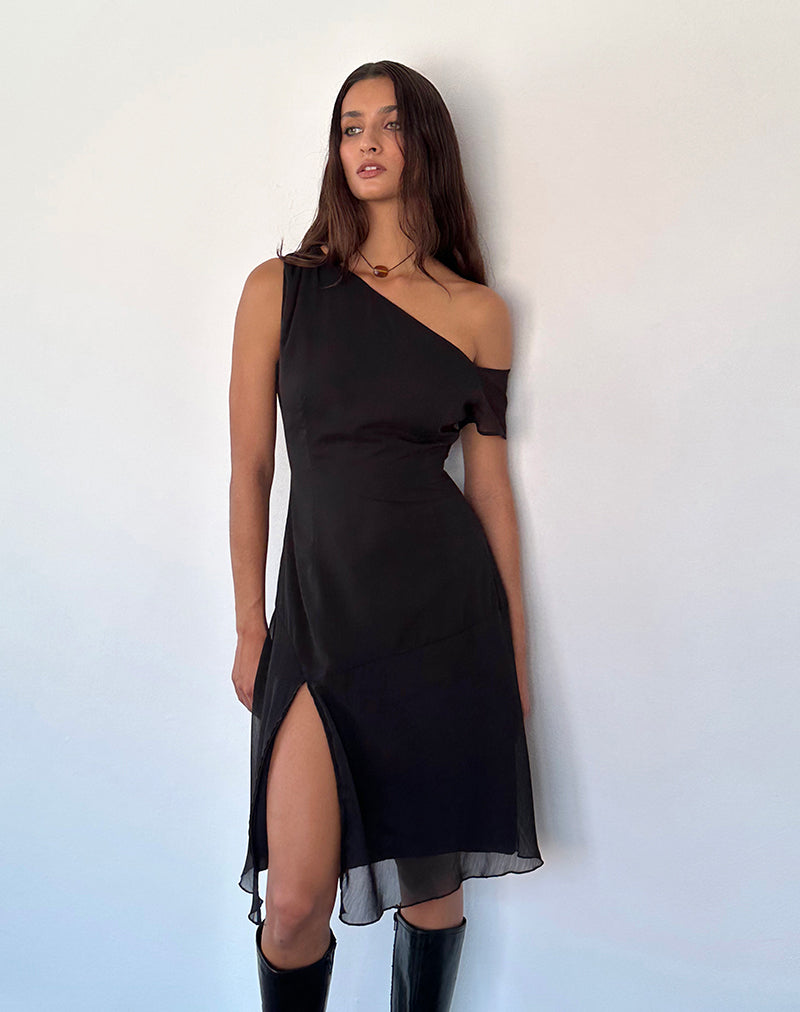 Black One Shoulder Chiffon Mini Dress | Carissa motelrocks-com-eur Black One Shoulder Chiffon Mini Dress | Carissa motelrocks-com-eur