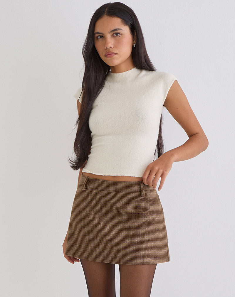 Image of Carlin Mini Skirt in Tailoring Brown Houndstooth