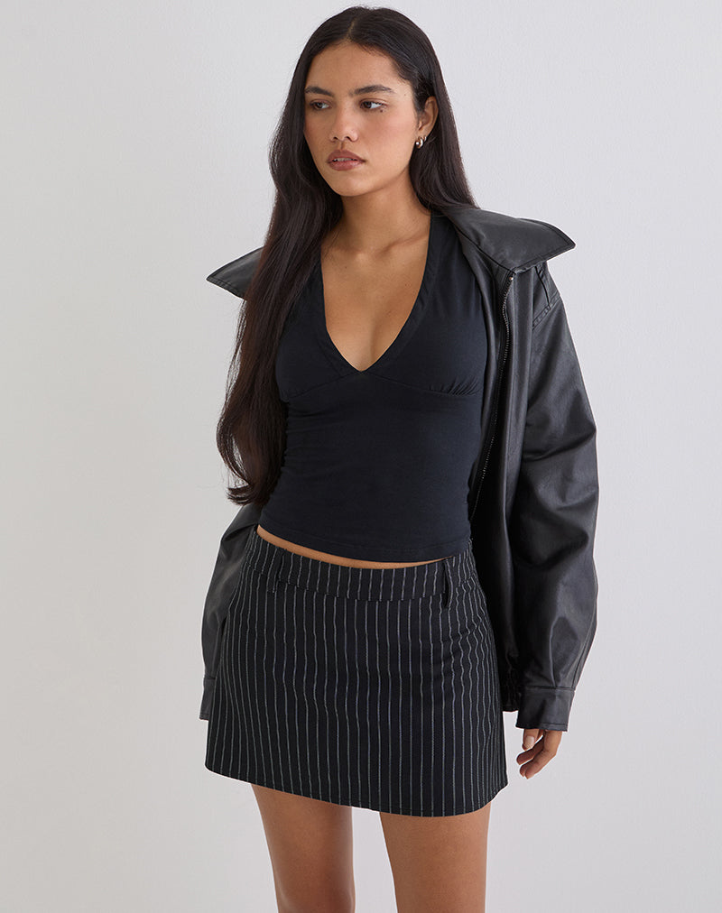 Minigonna Carlin in tessuto sartoriale gessato nero