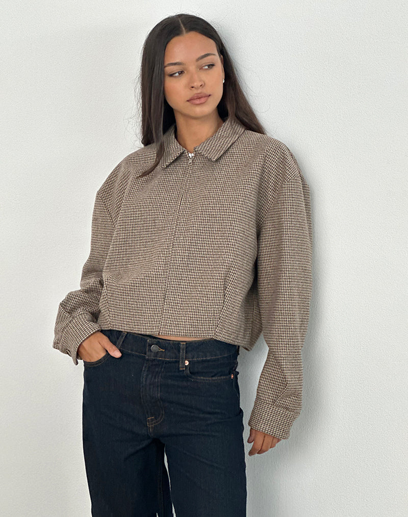 Image of Carlo Cropped Jacket in Check Brown