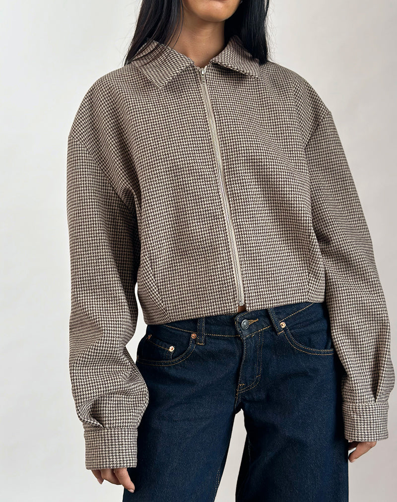 Image of Carlo Cropped Jacket in Check Brown