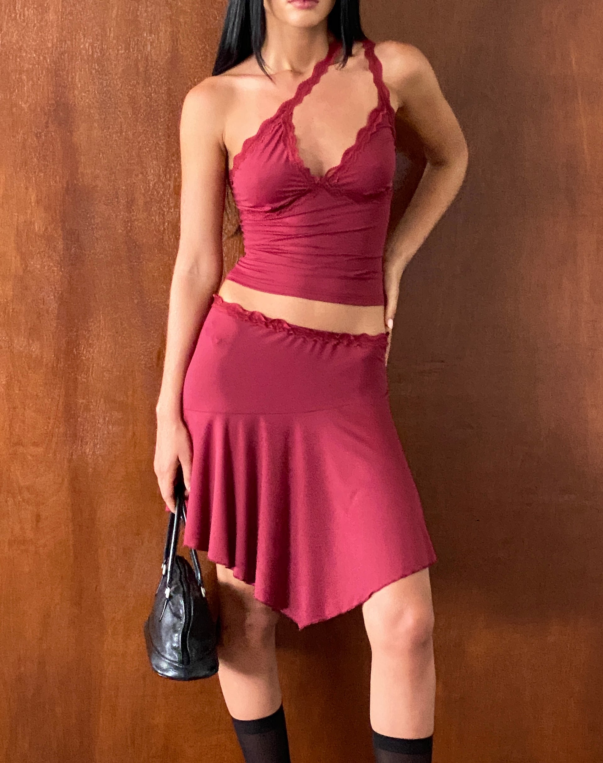 Dark Cherry Lace Trim Mini Skirt | Lula – motelrocks-com-eur