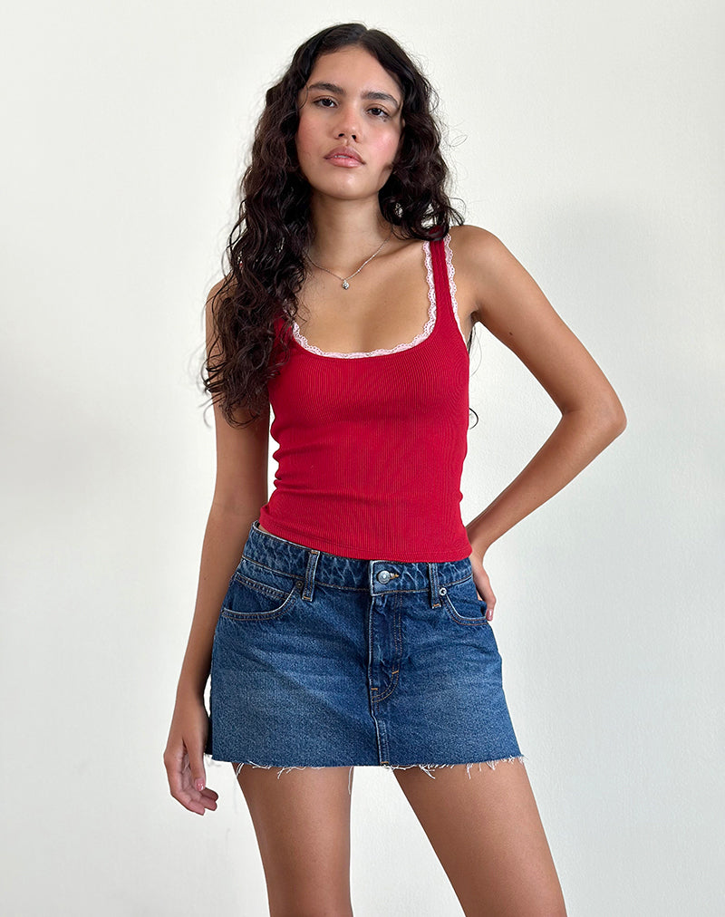 Cartas Top in Adrenaline Red with Pink Lace