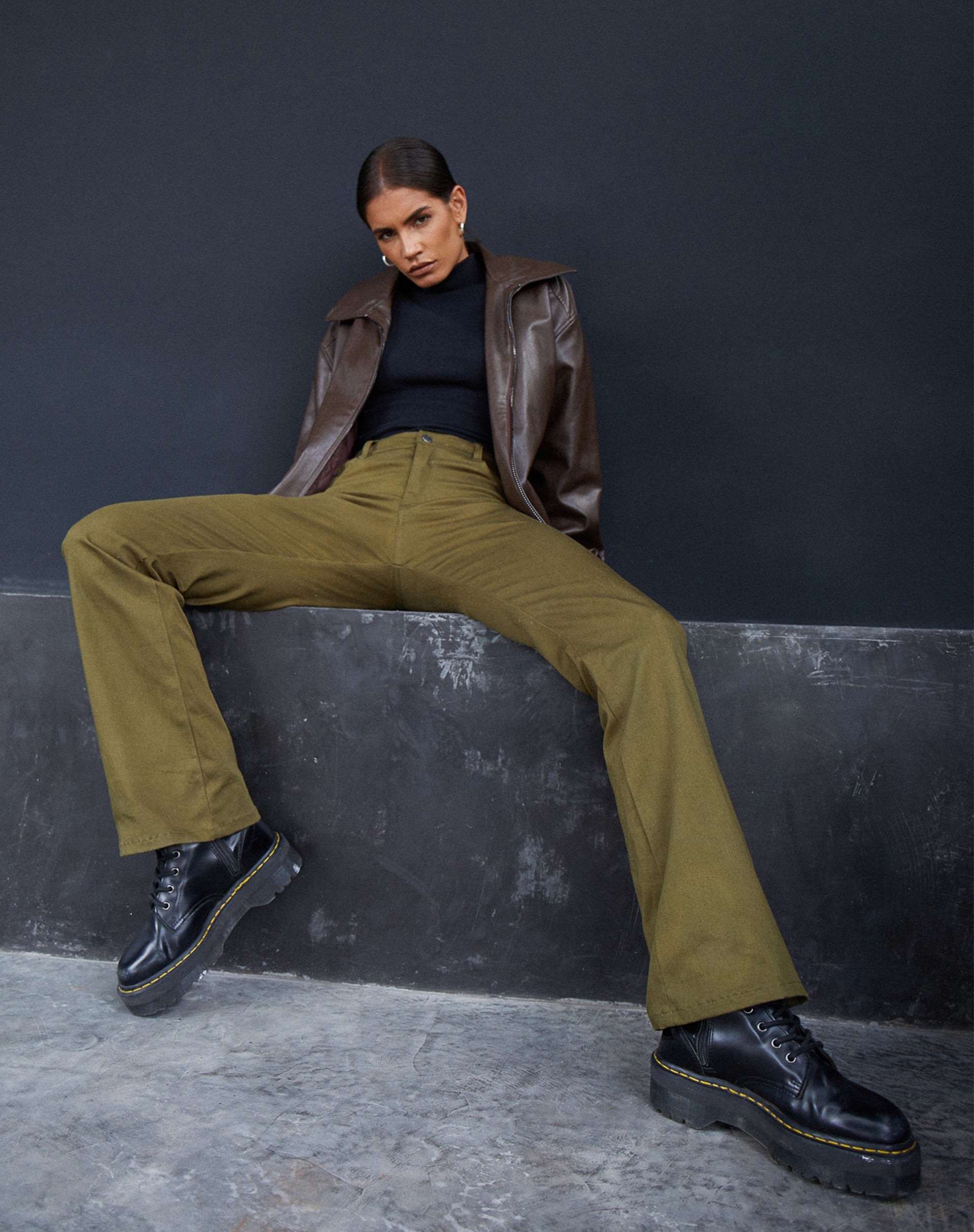 image of Jopan Trouser in Twill Dark Olive