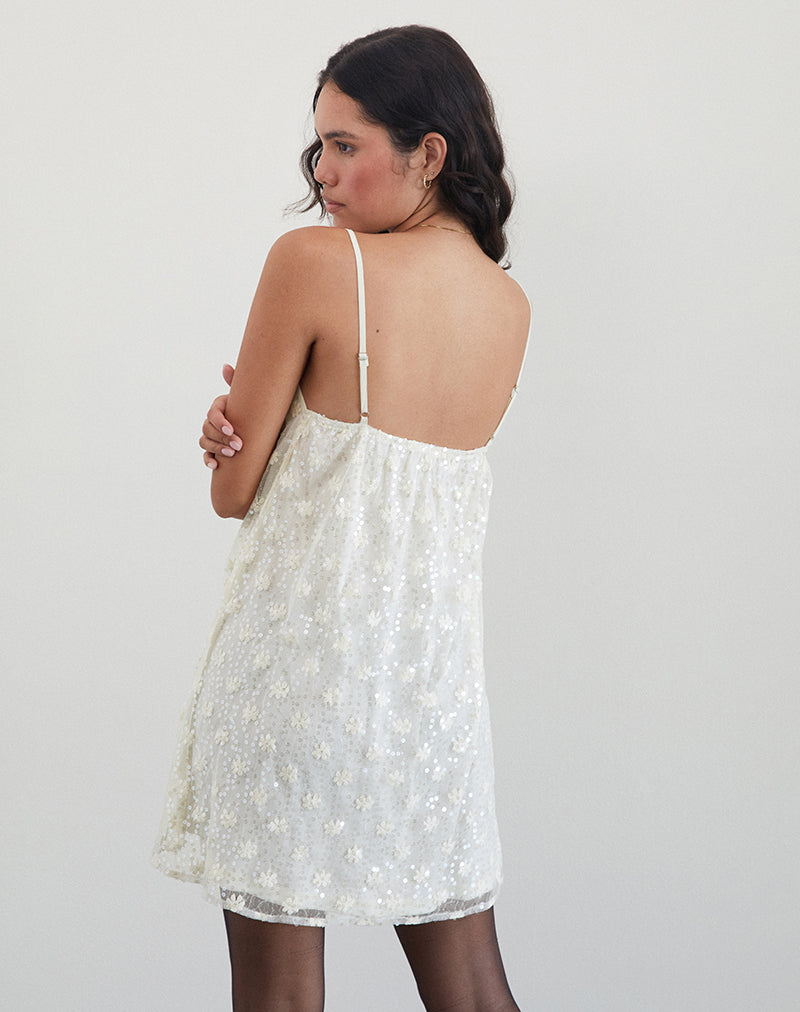 Image of Celia Mini Slip Dress in Sequin Lace Ivory