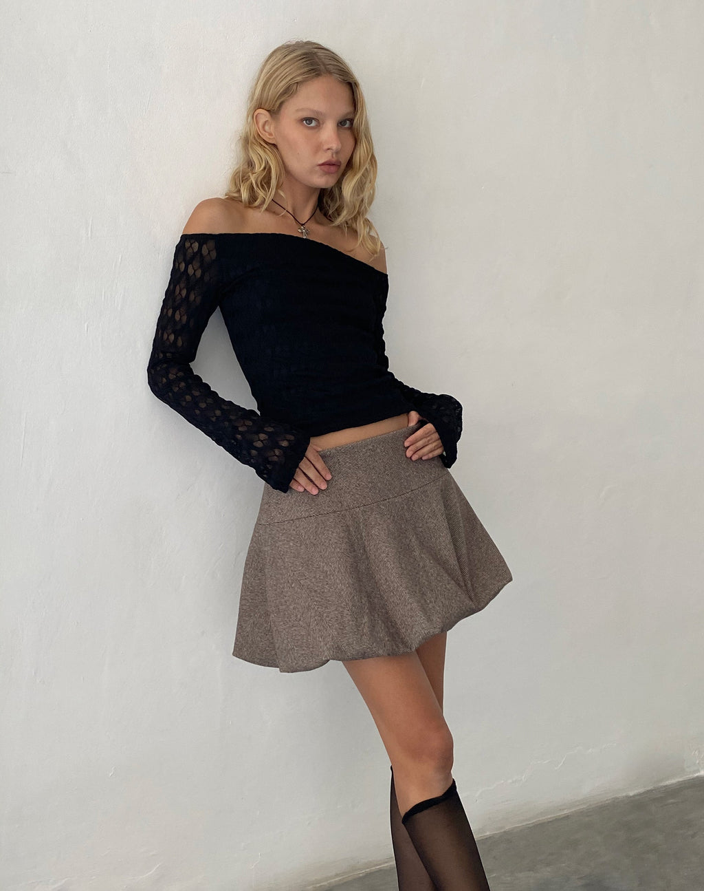 Celina Puffball Mini Skirt in Dark Brown Tailoring