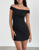 image of Chana Off Shoulder Mini Dress in Black Rib with Lace Trim