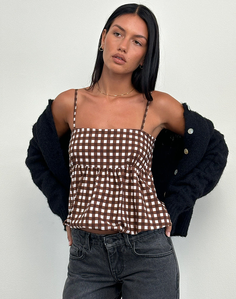 Image of Charlita Frill Cami Top in Tonal Gingham Brown