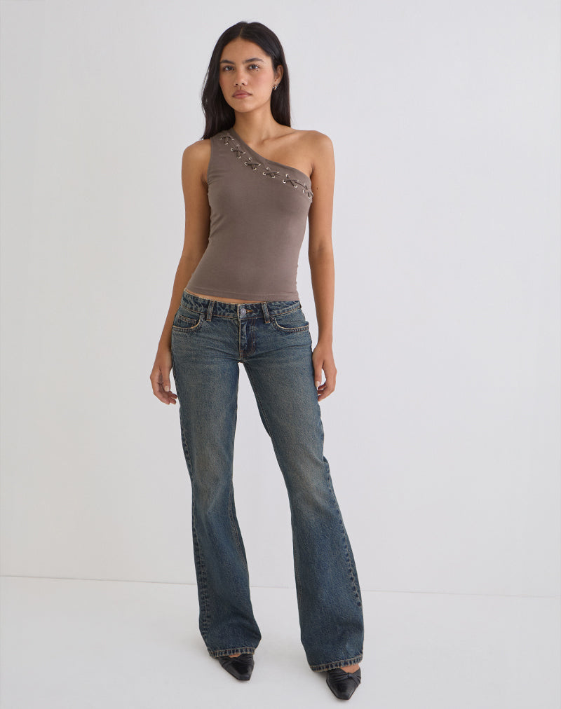 Image of Chivago Cross Lace Up Top in Coffee Quartz