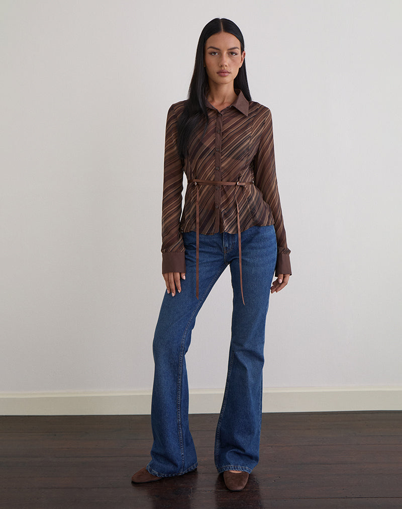 Christabel Hemd aus Chiffon Mix Braun gestreift