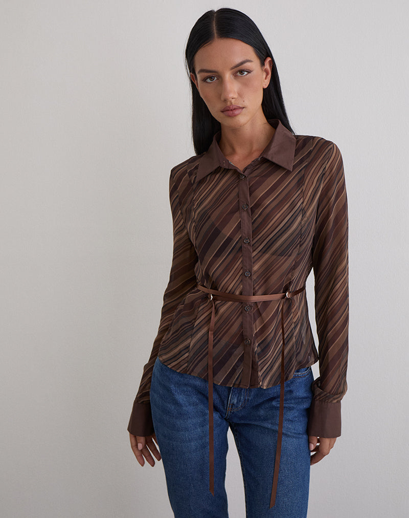 Christabel Hemd aus Chiffon Mix Braun gestreift
