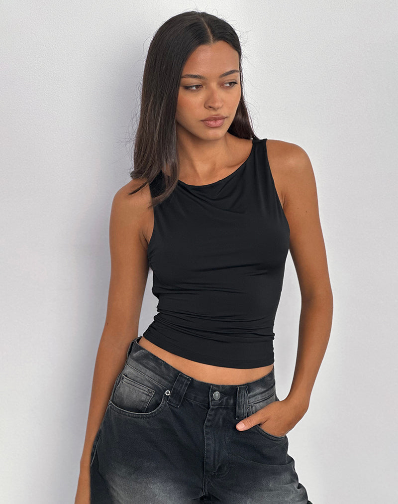 Image of Chuya Cowl Back Top in Slinky Black