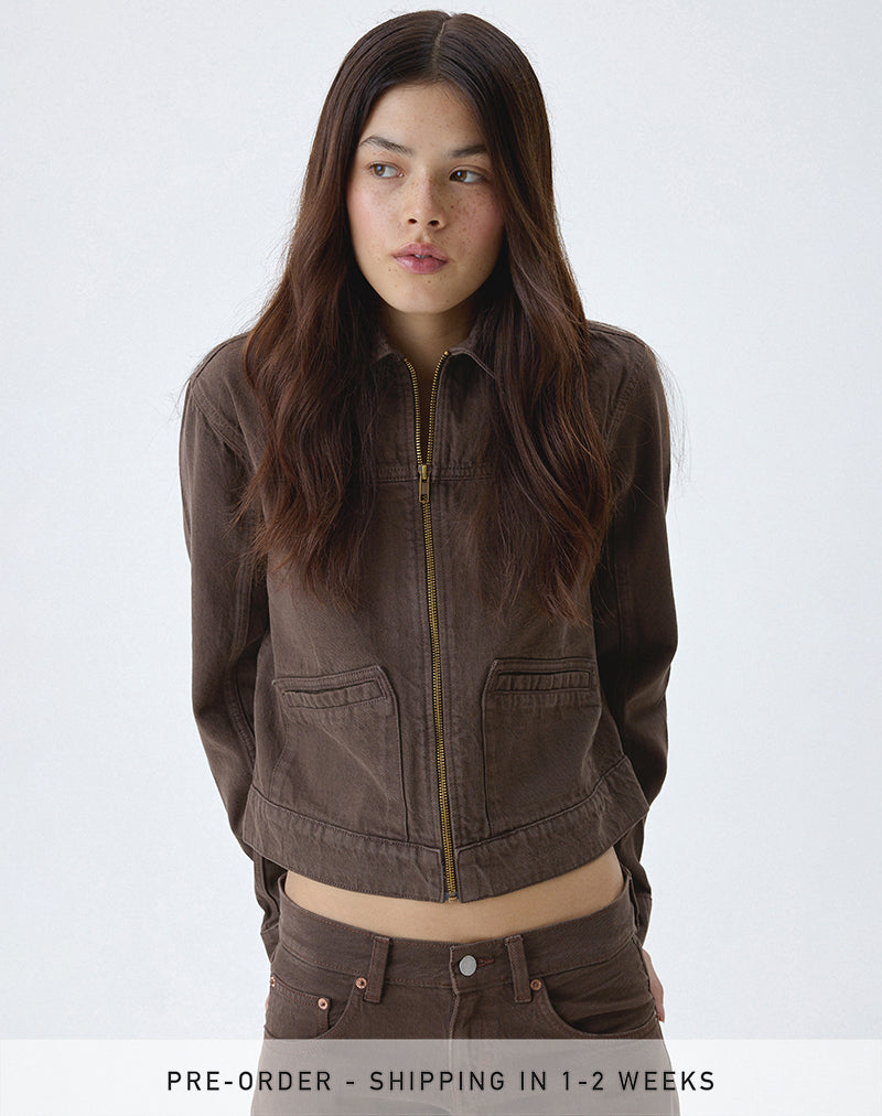 Denim Cinch Jacket in Brown