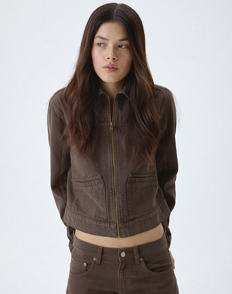 Denim Cinch Jacket in Brown