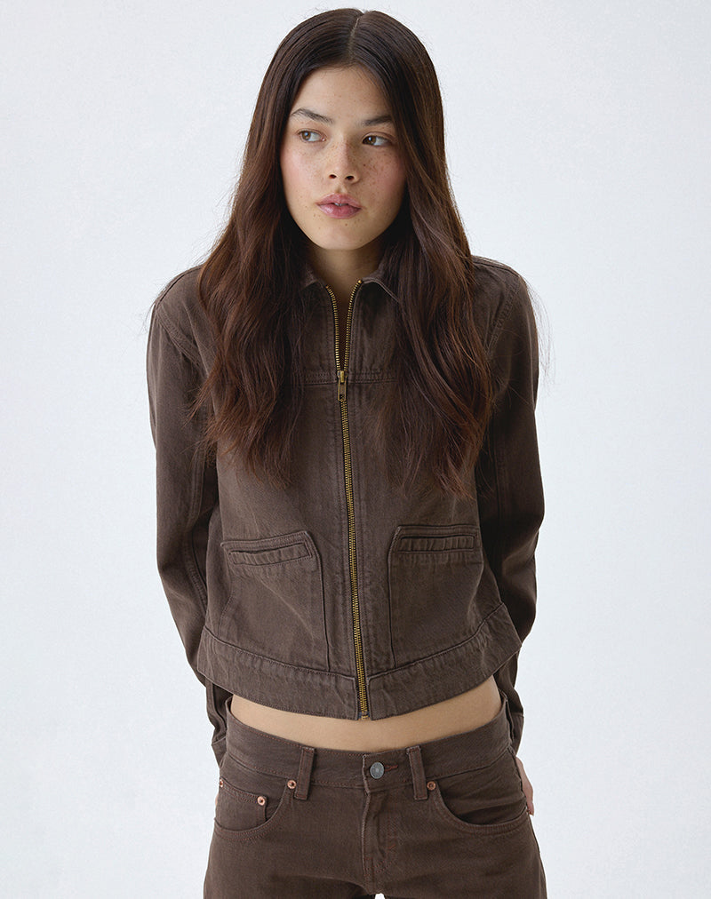 Denim Cinch Jacket in Brown