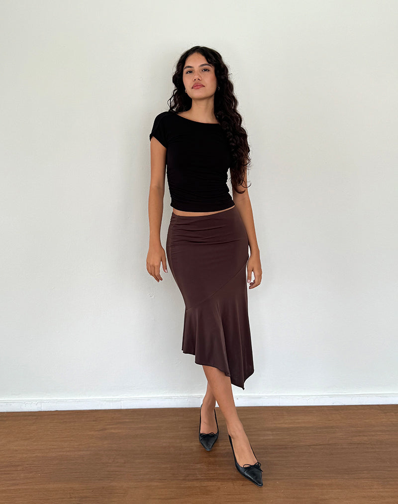 Image of Cinta Low Rise Midi Skirt in Chocolate