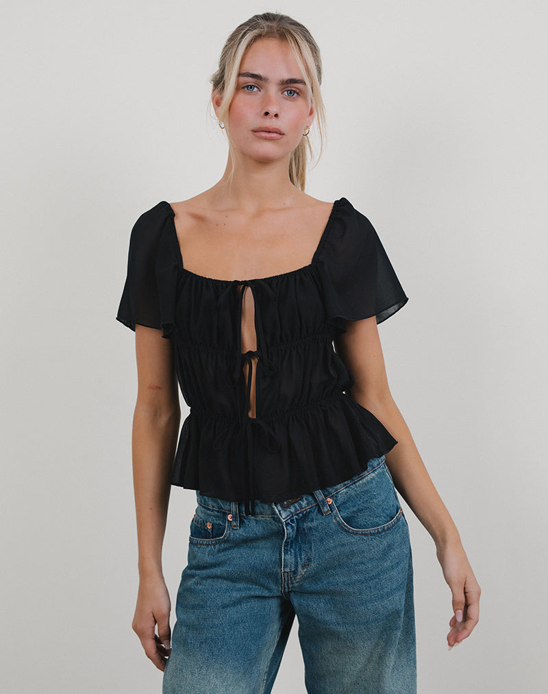 Cintan Tie Front Top in Black