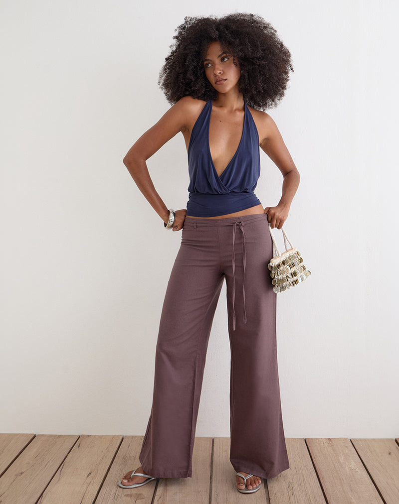 Image of Cisaw Trouser in Linen Deep Taupe Brown