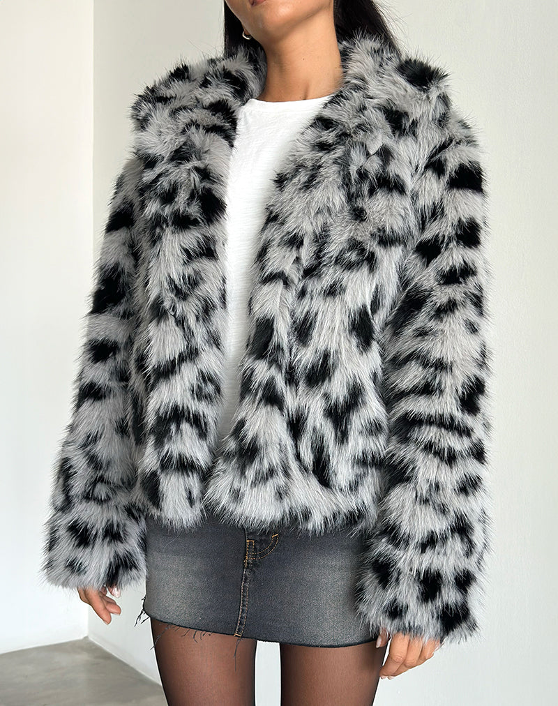 Image of Joji Cropped Faux Fur Jacket in Grey Leopard