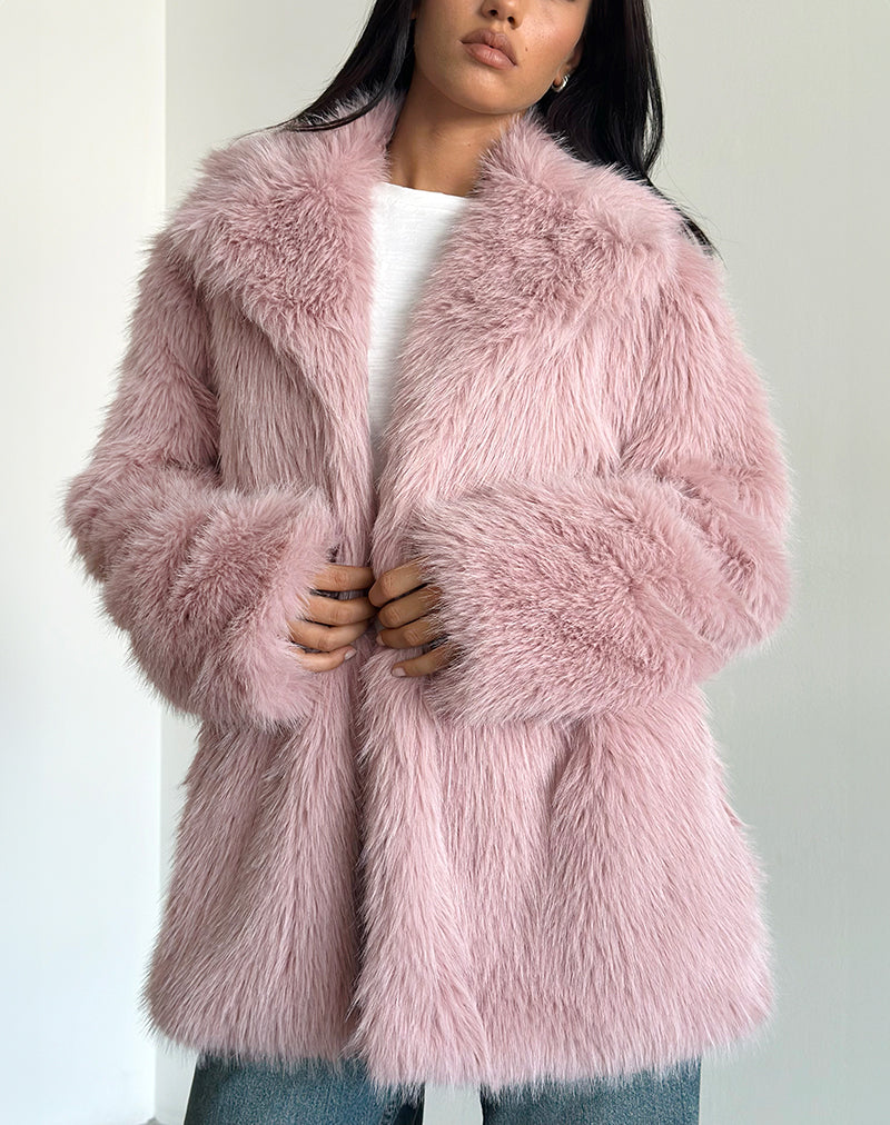 Image of Lupita Jacket in Faux Fur Dusty Pink