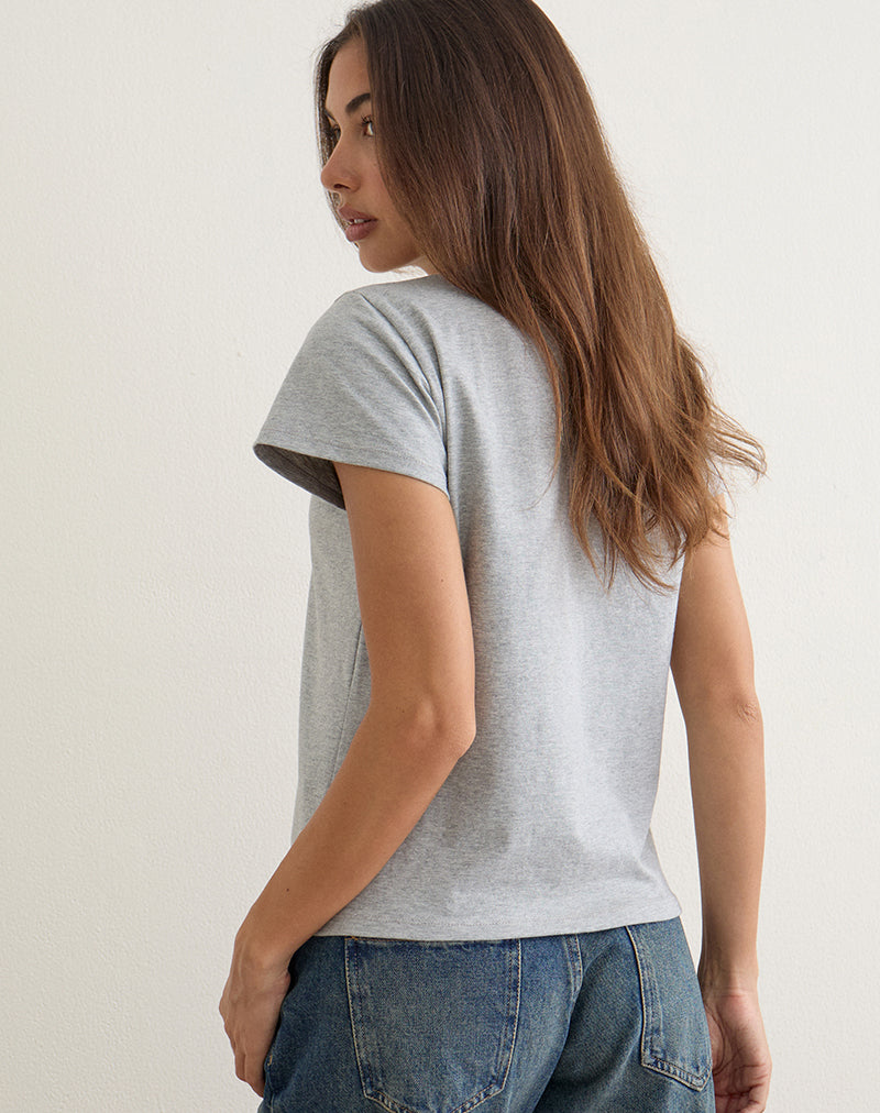 Photo du t-shirt ample Clio en gris chiné avec imprimé Nepo Baby