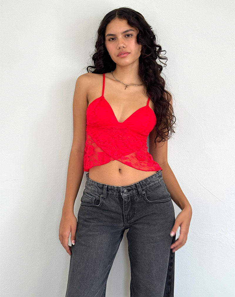 Image of Cojira Lace Butterfly Top in Big Rose Red